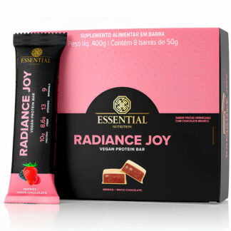 Radiance Joy Protein Bar (8 Barras de 50g) Essential Nutrition Berry com Chocolate branci