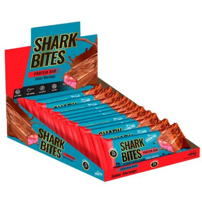 Shark Bites (12 barras de 40g) Shark Pro Morango Caixa aberta