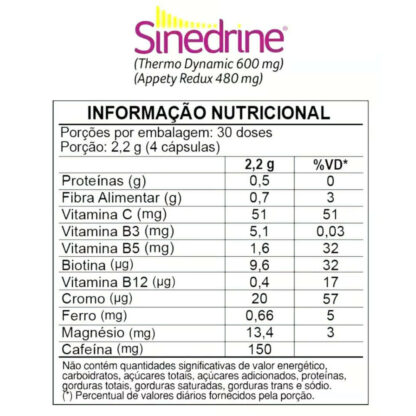 Sinedrine 120 caps Power Supplements Tabela