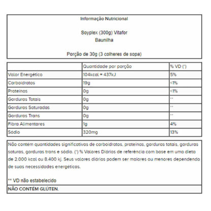 Soyplex (300g) Baunilha Tabela NutricionalVitafor