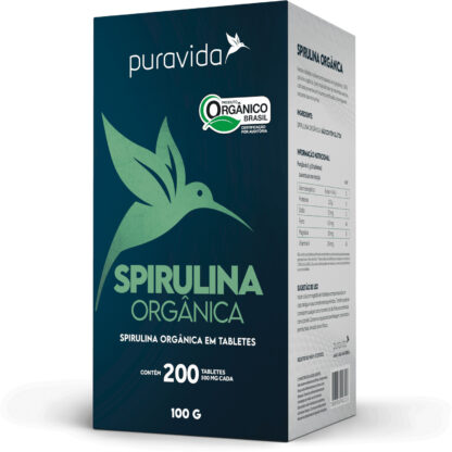 Spirulina Orgânica 500mg (200 tabs) Puravida Lateral Direita
