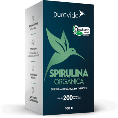 Spirulina Orgânica 500mg (200 tabs) Puravida Lateral Esquerda