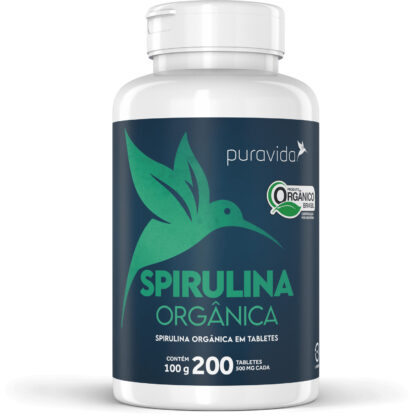 Spirulina Orgânica 500mg (200 tabs) Puravida Pote