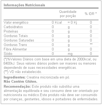 Tabela Nutricional Creatina Powder Optimum Nutrition