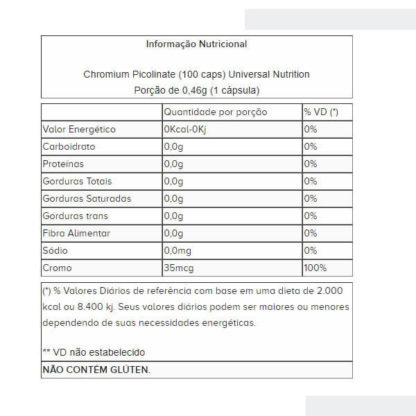 Chromium Picolinate (100 caps) Universal Nutrition