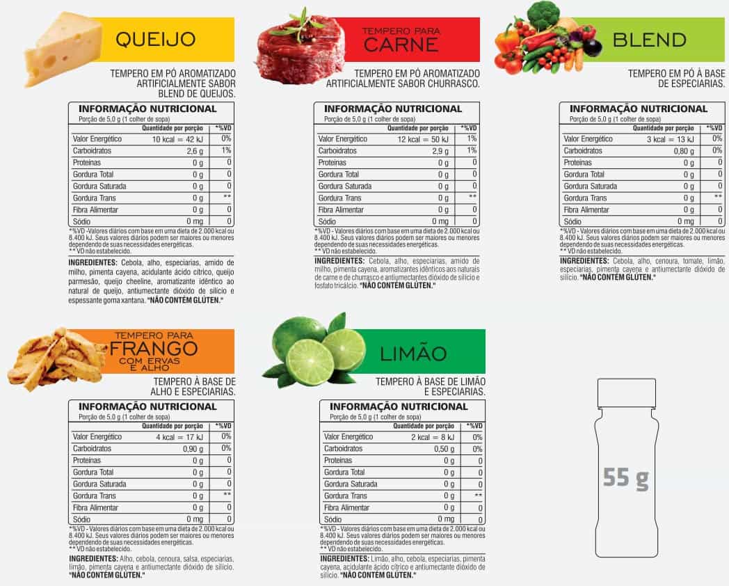 Tabela Nutricional Kit Salt Free Tempero Sem Sal (5 unidades) Atlhetica