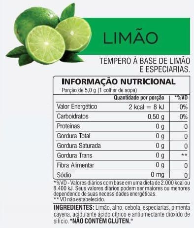 Tabela Nutricional Salt Free Tempero Sem Sal - Limão Atlhetica