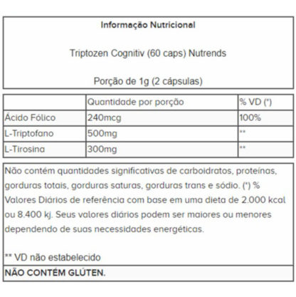 Triptozen Cognitiv (60 caps) Nutrends tabela nutricional
