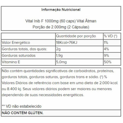 Vital Inib F 1000mg (60 caps) Vital Âtman tabela nutricional
