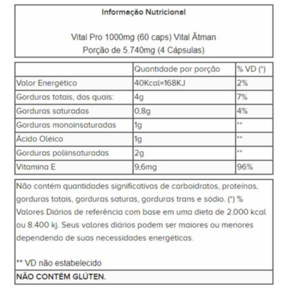 Vital Pro 1000mg (60 caps) Vital Âtman tabela nutricional