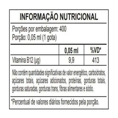 Vitamina B12 Líquida (20ml) Nutrify Tabela Nutricional