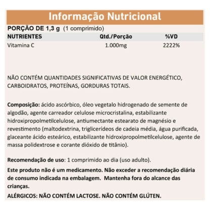 Tabela Nutricional Vitamina C 1000mg FDC