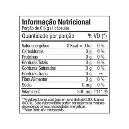 Vitamina C 500mg (60 caps) Tabela Nutricional Fitoway