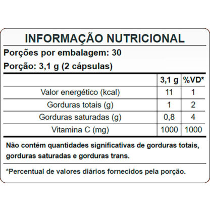 Vitamina C Lipossomal (60 caps) Puravida Tabela
