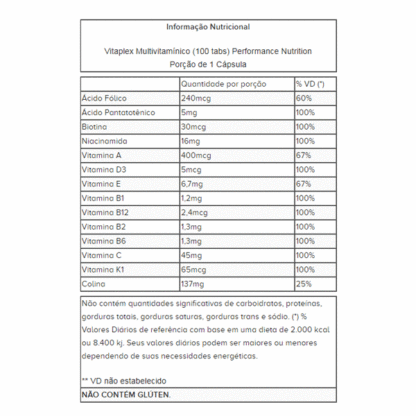 Vitaplex Multivitamínico (100 tabs) Performance Nutrition