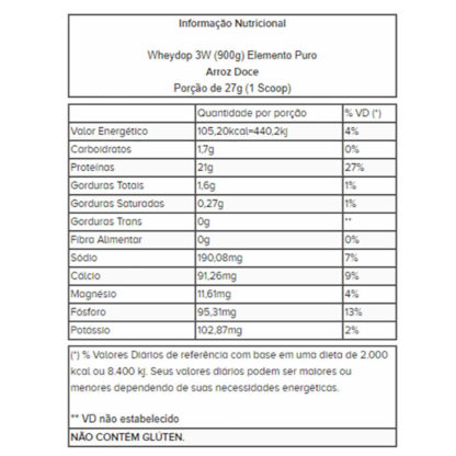 Wheydop 3W (900g) Arroz Doce Tabela Nutricional Elemento Puro