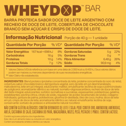 Wheydop Bar (Barra de 40g) Tabela Nutricional Doce de Leite Elemento Puro